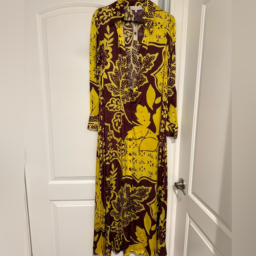 Elegant Yellow and Brown Maxi Dress
